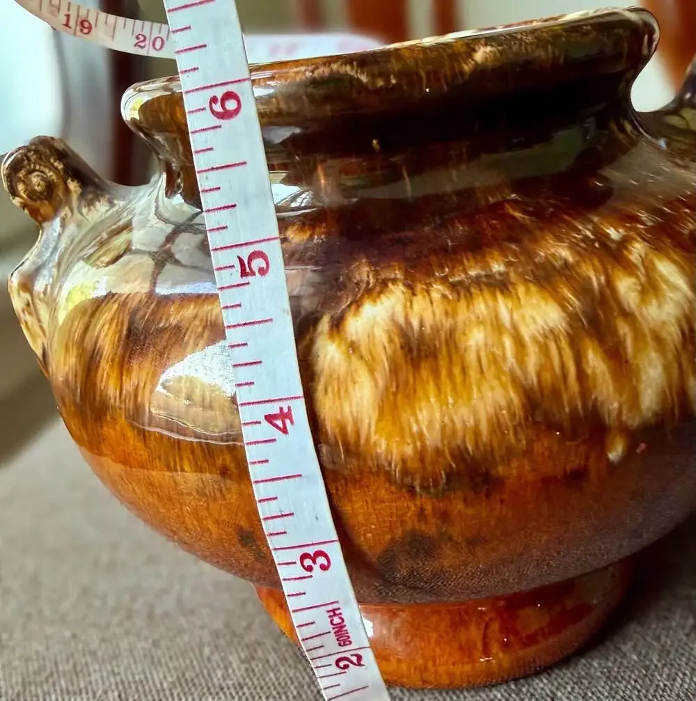 Vintage 1930s Brush McCoy Onyx Line Brown Drip Glaze Pottery Urn Vase